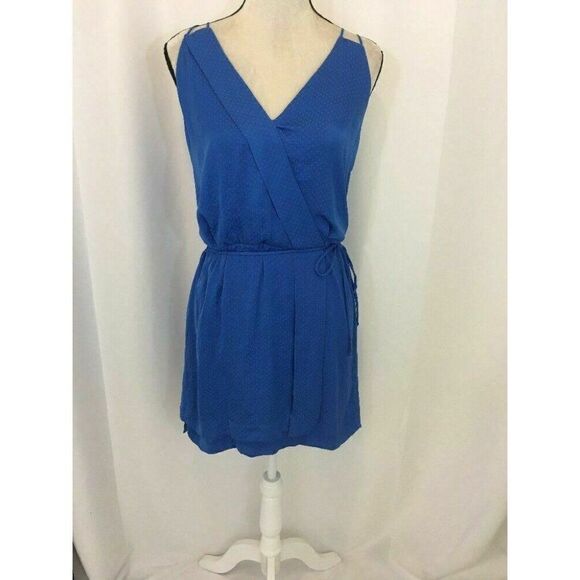Zara Womens Blue Polka Dot V Neck Tank Top Mini Dress Large - Picture 2 of 7